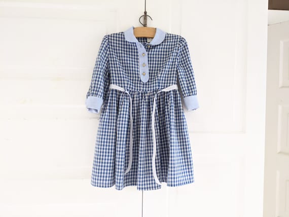Vintage Girl Blue Gingham Dress, Vintage Girl 3T … - image 1