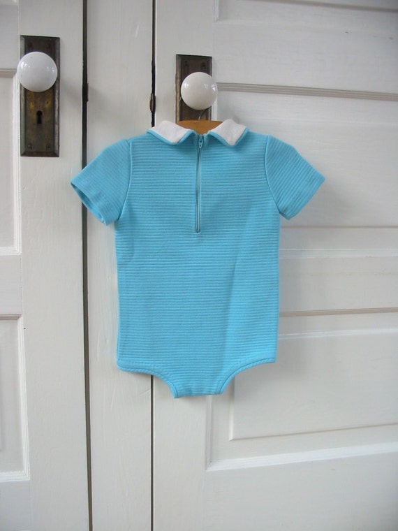 Vintage Baby Bodysuit, Aqua Blue Boy Shirt, Vinta… - image 4