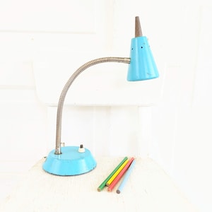 Mid Century Desk Lamp, Vintage Desk Office Lamp, Vintage Metal Lamp, Vintage Desk Light, Aqua Blue Desk Lamp, Goose Neck Desk Lamp