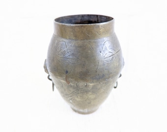 Vintage Brass Vase, Vintage Brass Pot, Vintage Pot, Vintage Brass, Indoor Brass Planter, Bohemian Decor, Etched Brass Vase, Boho Vase