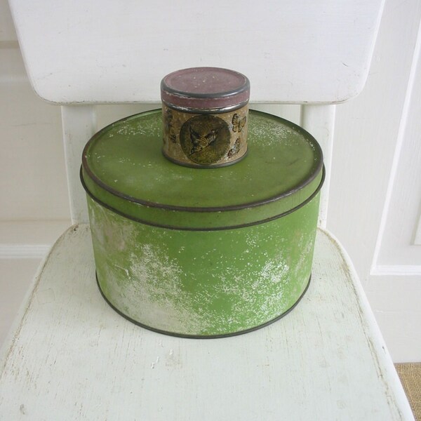 Vintage Tin Metal Box Canister Butterfly Green Supply Storage