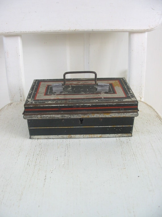 Vintage Metal Box Bank Small Black Industrial Storage Silver Etsy