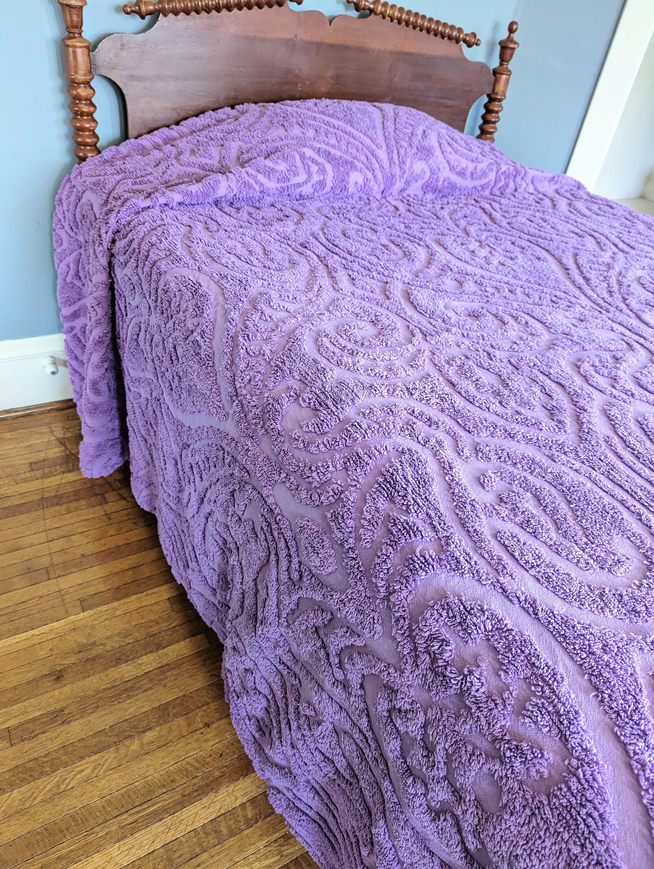 MISC Oversized Plum Purple Chenille Bedspread King 120x110 Vintage Western  Extra Long Bedding to The Floor Tufted Old Fashioned Traditional Antique