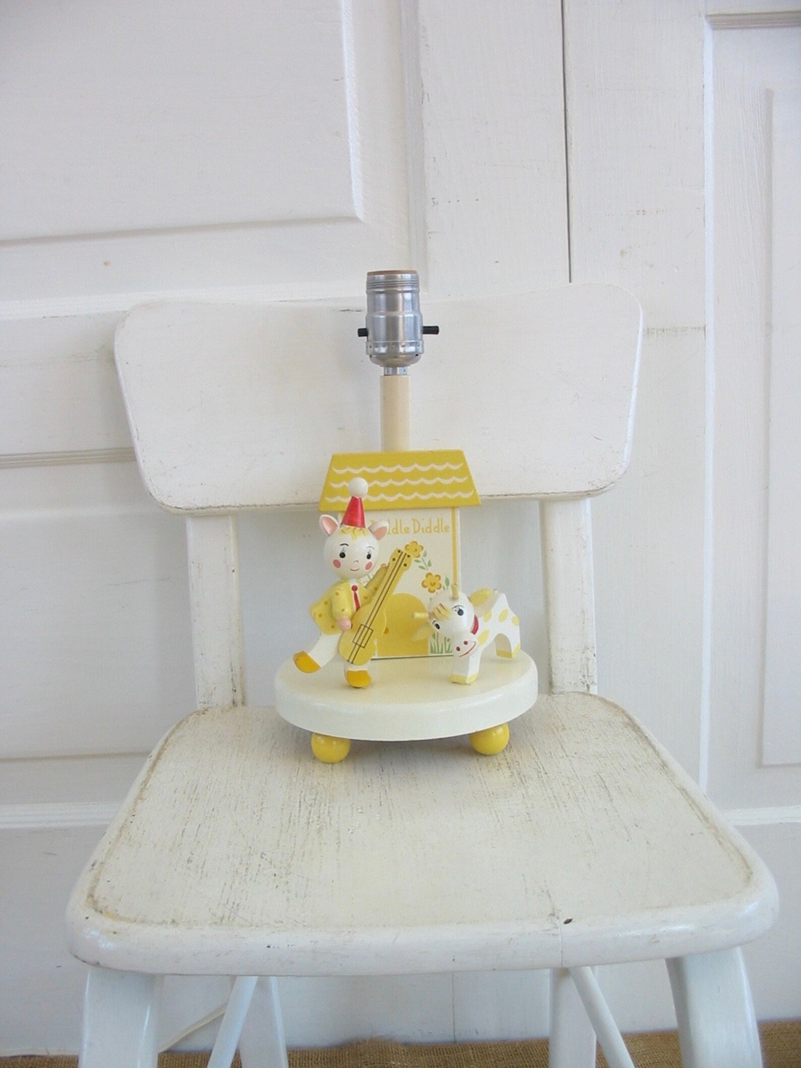 Vintage Yellow Nursery Lamp Yellow Baby Lamp Wood Irmi Lamp Etsy