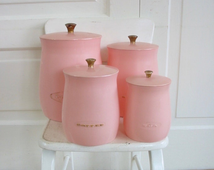 Vintage Pink Canister Set, Plastic Canisters, Retro Kitchen Canisters