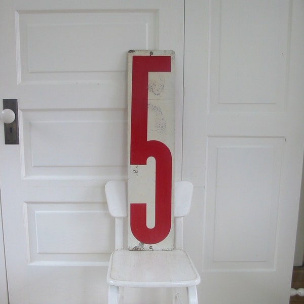 Vintage Metal Number Five 5 Six 6 Red White Sign Art Wall Hanging Industrial