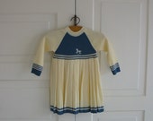 Vintage Girl Dress Children Clothes Blue Pleated Long Sleeve