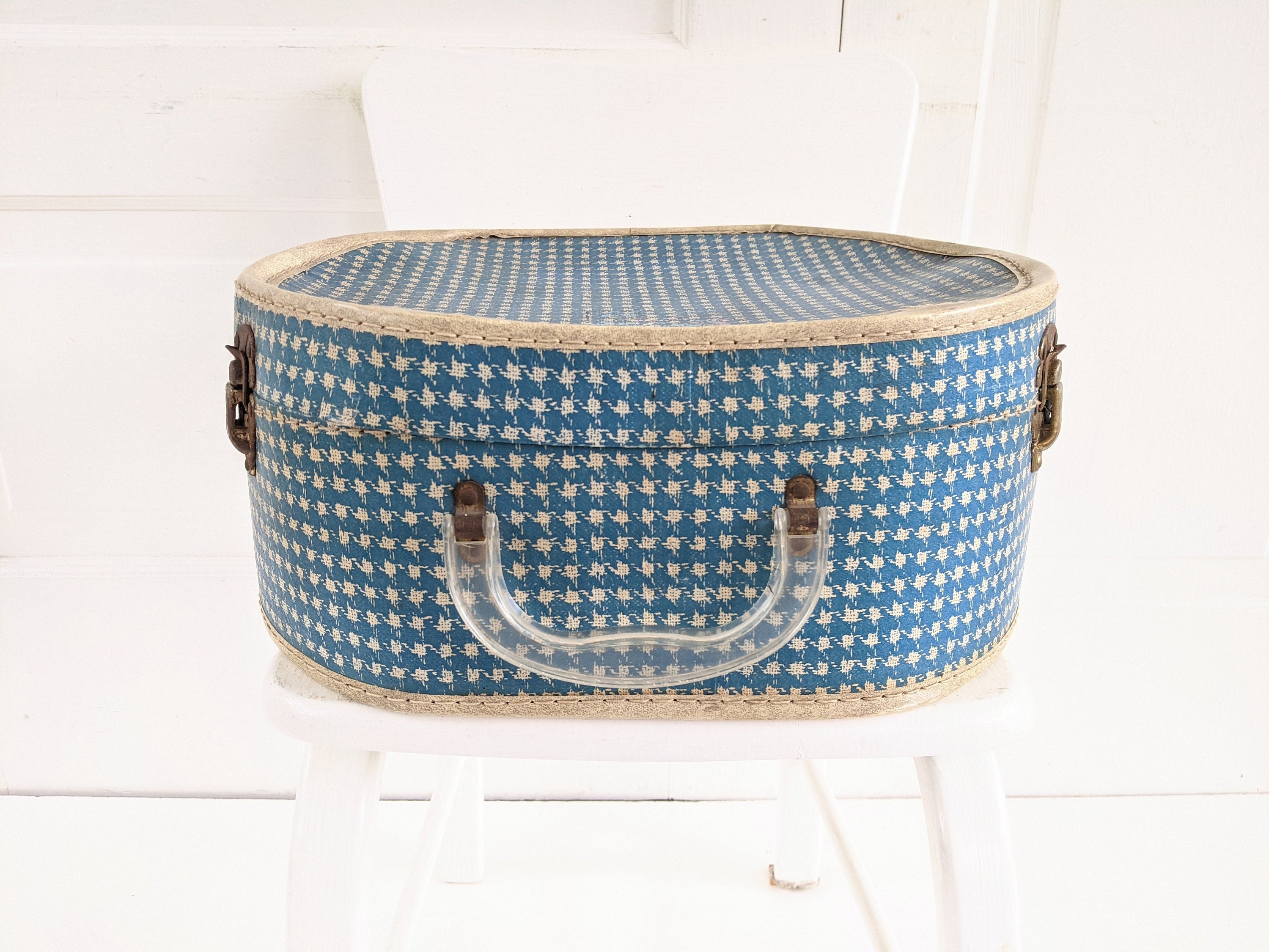 Vintage Hat Box Round Suitcase Blue 