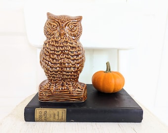 Vintage Ceramic Owl, Vintage Halloween Owl, Vintage Pottery Owl, Vintage Owl Statue, Vintage Halloween Decor, Vintage Fall Decor, Brown Owl