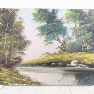 Vintage Trees Painting, Vintage Landscape Painting, Vintage Stream Painting, Vintage Green Painting, Vintage Forest Painting, Scenery