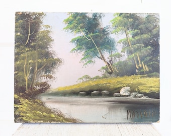 Vintage Trees Painting, Vintage Landscape Painting, Vintage Stream Painting, Vintage Green Painting, Vintage Forest Painting, Scenery