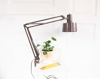 Mid Century Swing Arm Light, Vintage Brown Desk Lamp, Office Lamp, Brown Metal Lamp, Mid Century Desk Light, Brown Articulating Light