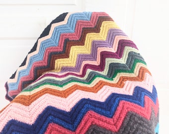 Vintage Striped Afghan, Colorful Vintage Afghan, Vintage Chevron Afghan, Rainbow Blanket Afghan, Nursery Blanket, Bright Striped Afghan