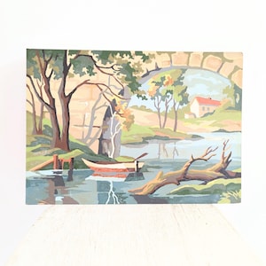 Vintage Landscape Paint By Number, Vintage Boat Painting, Vintage Paint by Number, Stream Paint by Number, Bridge Paint by Number, Tree PBN