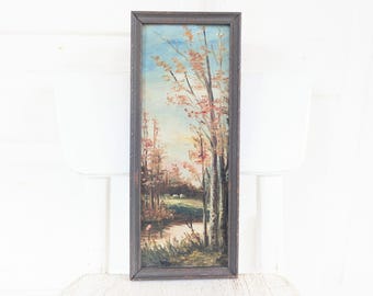 Vintage Fall Painting, Vintage Autumn Painting, Vintage Fall trees Painting, Small Vintage Landscape Painting, Vintage Autumn Trees Painting
