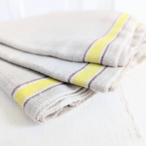 Set of Vintage Striped Dish Towels, Vintage Kitchen Dish Towel, Vintage Linen Kitchen Towel, Yellow Striped Dish Towel, Vintage Linen