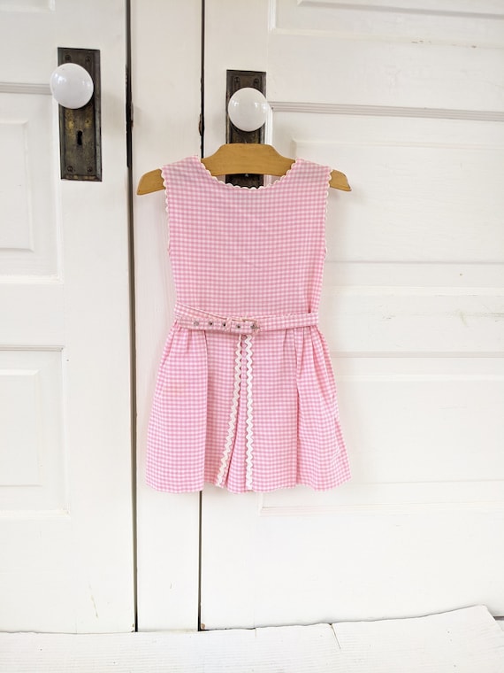 Vintage Pink Girl Dress, Girl Gingham Dress, Vinta