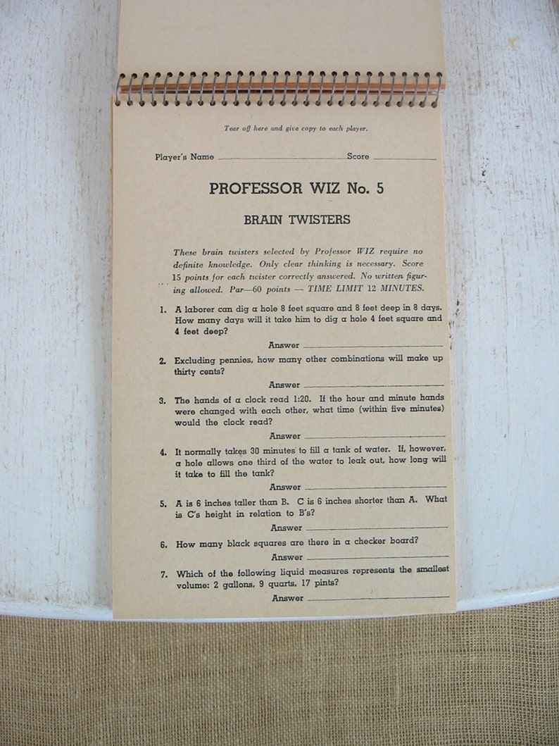 Vintage Party Game Book, Party Book, Vintage Trivia Game, Trivia Book, Professor Wiz Party Book, Trivia Workbook, Quiz Book, Quiz Game image 3