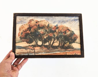 Vintage Fall Painting, Vintage Autumn Painting, Vintage Fall trees Painting, Vintage Fall Watercolor, Vintage Autumn Trees Painting, Small