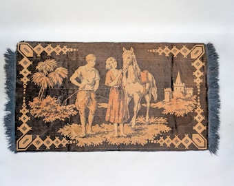 Tapiz antiguo, tapiz vintage, tapiz de caballos, tapiz eduardiano, tapiz de equitación, tapiz de paisaje de castillo