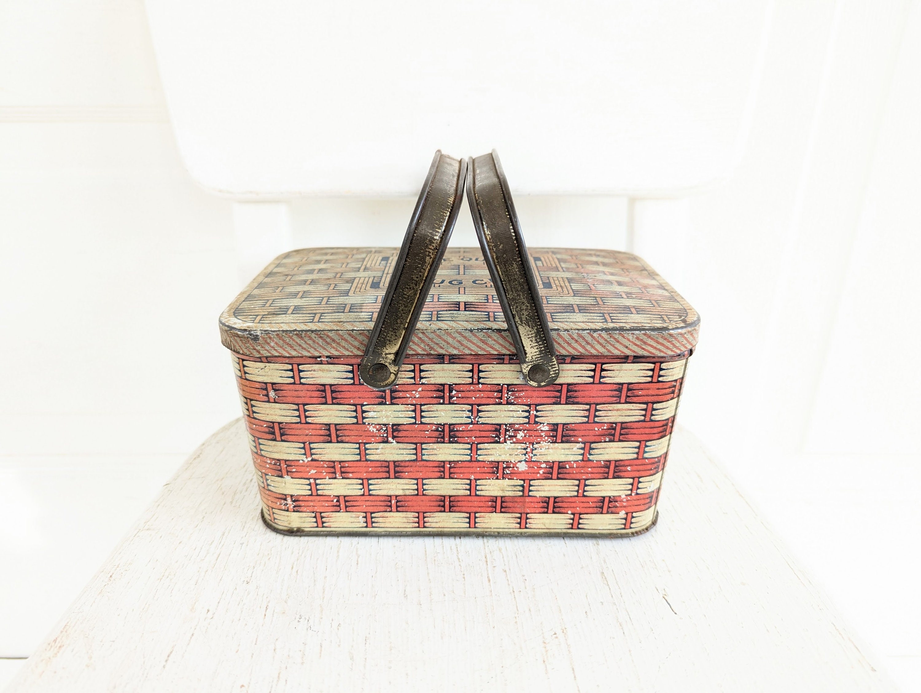 Vintage Metal Tobacco Box, Metal Tobacco Tin, Red Metal Box