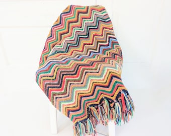 Vintage Striped Afghan, Colorful Vintage Afghan, Vintage Chevron Afghan, Rainbow Blanket Afghan, Nursery Blanket, Bright Striped Afghan