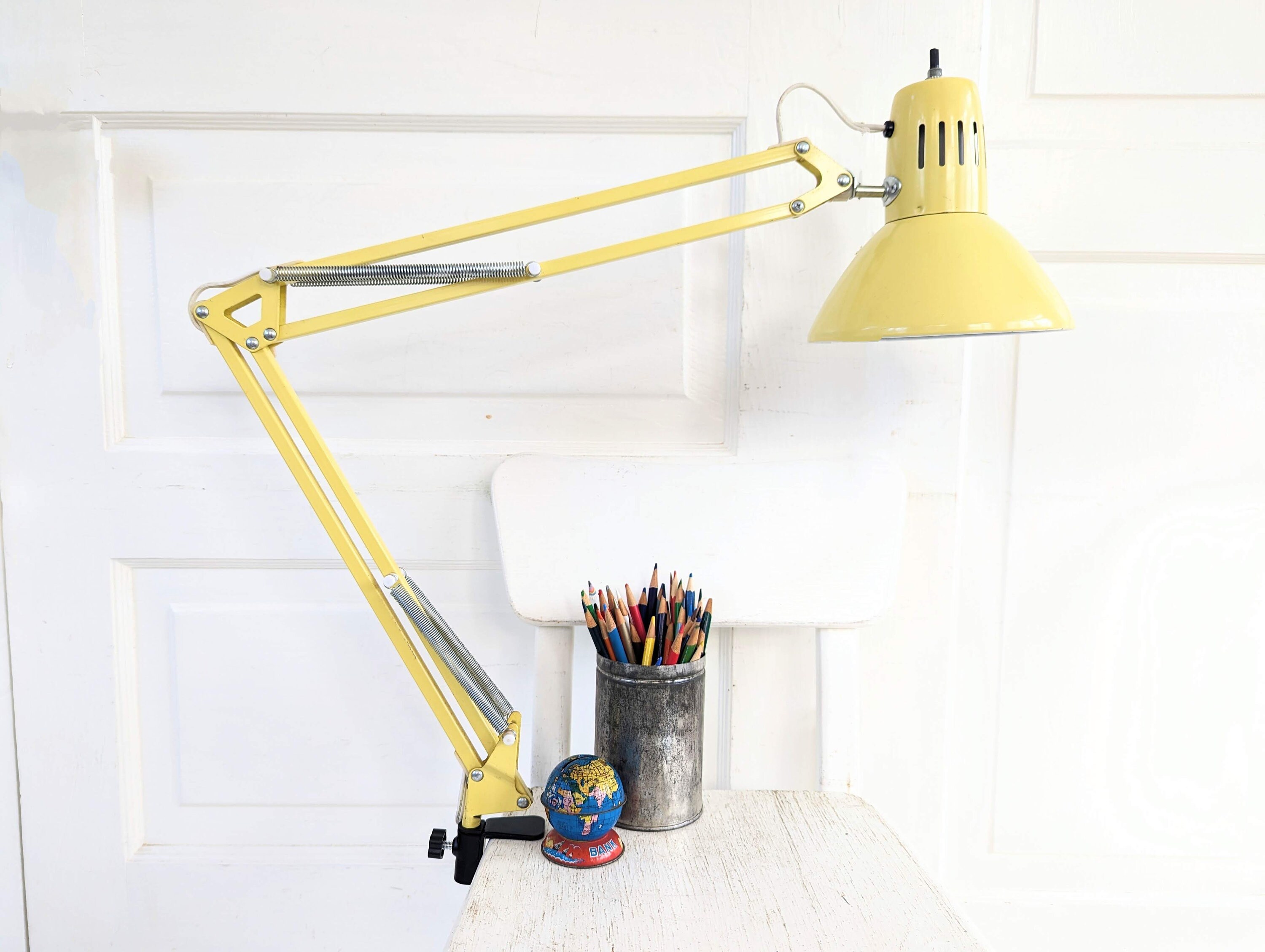 Working Mid Century 1950's Yellow Slanted Shade Wall Desk Mount Lamp Sewing  Lamp Craft Lamp Vintage Lighting Mid Century Inspect Lt 