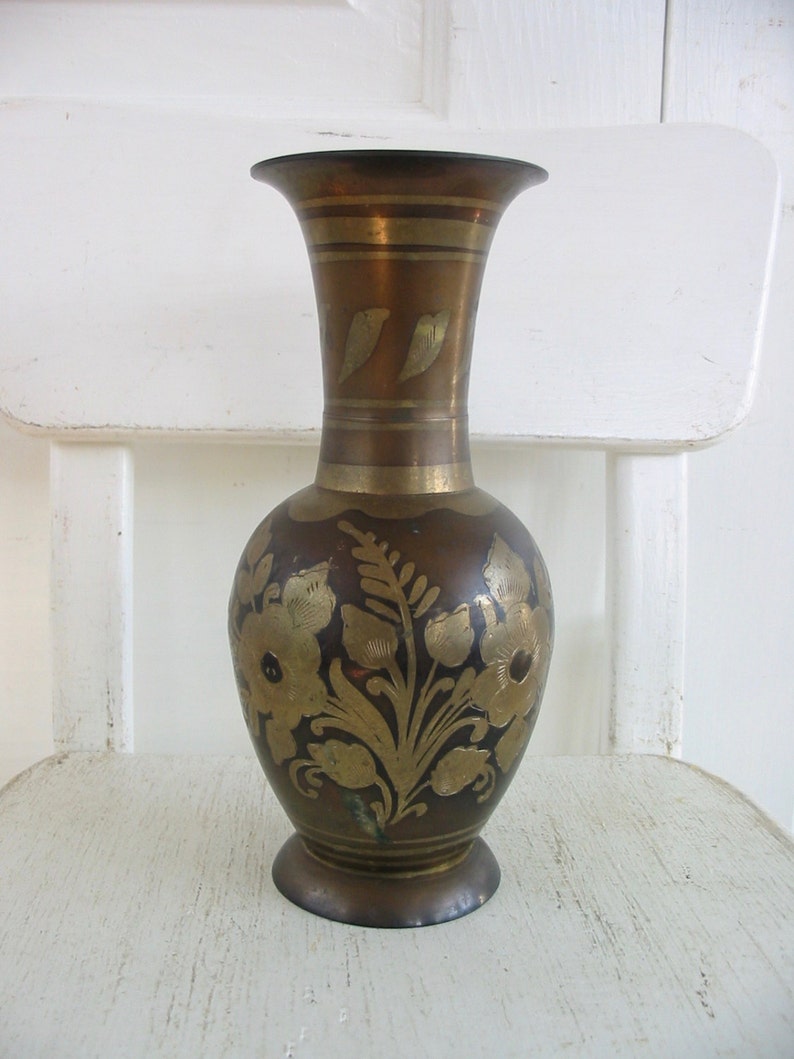 Pair Vintage Brass Vase Brass Urn Vintage Metal Vase Etsy