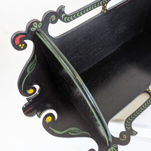 Vintage Corner Shelf, Vintage Wood Shelf, Wood Display Shelf, Black Corner Shelf, Hand Painted Shelf, Bathroom Kitchen Shelf, Folk Art Shelf image 2