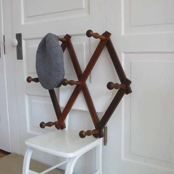 Vintage Wood Rack Accordion Clothes Hanger Hat Organizer