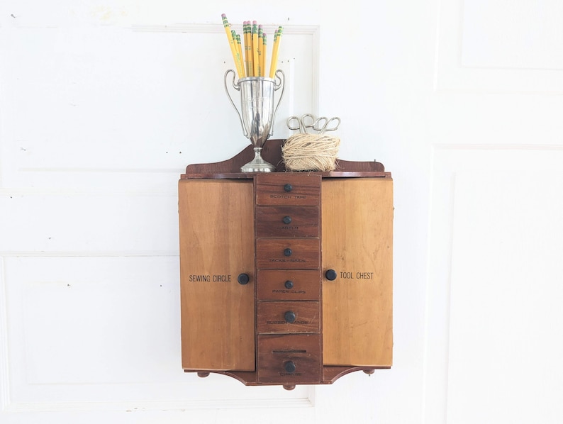 Vintage Wood Cabinet, Vintage Kitchen Organizer, Vintage Office Storage, Vintage Desk Organizer, Vintage Wood Shelf, Small Kitchen Cabinet image 1