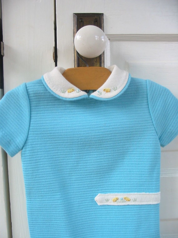 Vintage Baby Bodysuit, Aqua Blue Boy Shirt, Vinta… - image 2