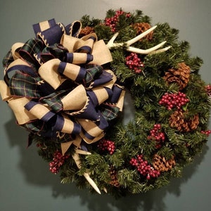 Holiday Celtic Christmas Wreath,Pinecone and Berry Wreath, Deer Antler Wreath, Evergreen Winter Wreath