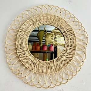 Wall mirror round Rattan Flower- wall decoration-Boho Mirror Rattan -Mirror Wall Decor Mirror- Wicker Made Mirrors