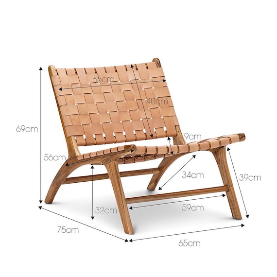 手作りのモロッコ風木製アームチェア（編み込みレザーシート付き