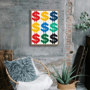 Pop Art Dollar Signs Wall Art Multicolor Modern Money Symbol Painting dollar art money art