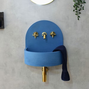 Deep Ocean Floating Concrete Sink | Modern Amber Wall-Hung Basin | Shipped from Spain | DDP: All Customs Included
