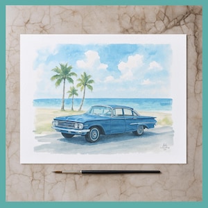 Watercolor Car Painting from Photo, First Car Gift for Boyfriend, Custom Car Drawing, Motorcycle Portrait, Vehicle Personalized Gift for Him