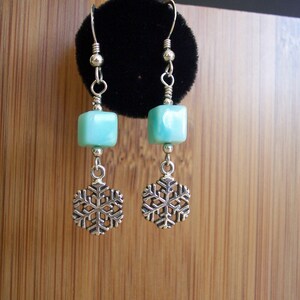 Snowflakes and Peruvian Opal semi precious stone Earrings image 3