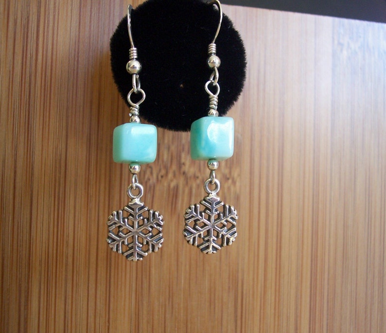 Snowflakes and Peruvian Opal semi precious stone Earrings image 3