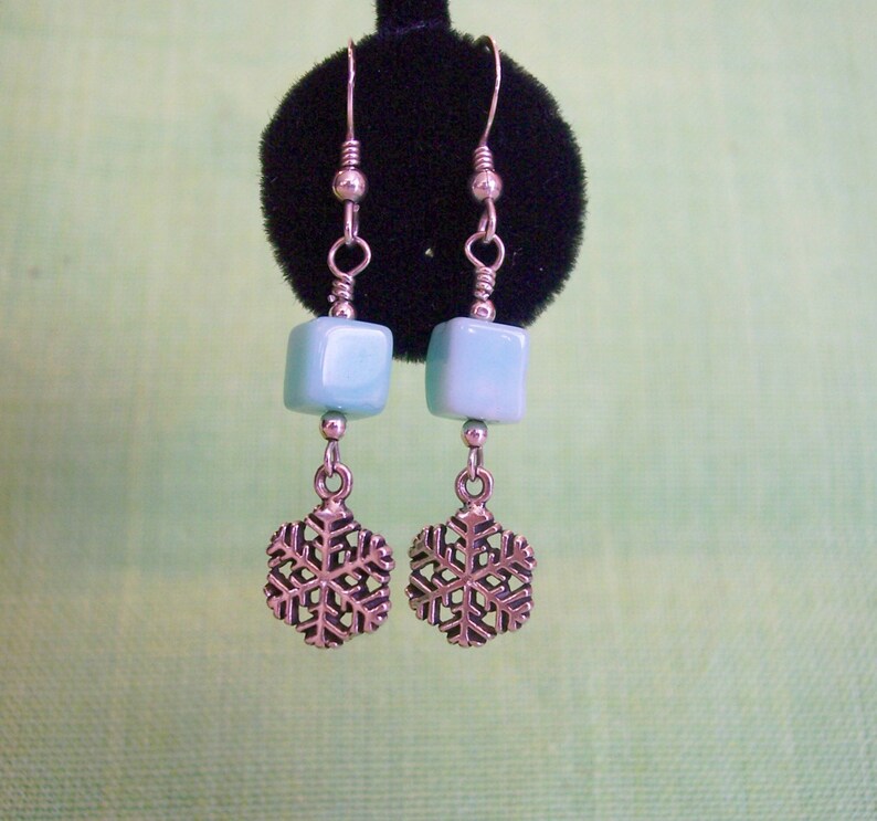 Snowflakes and Peruvian Opal semi precious stone Earrings image 2