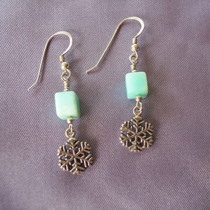 Snowflakes and Peruvian Opal semi precious stone Earrings image 4