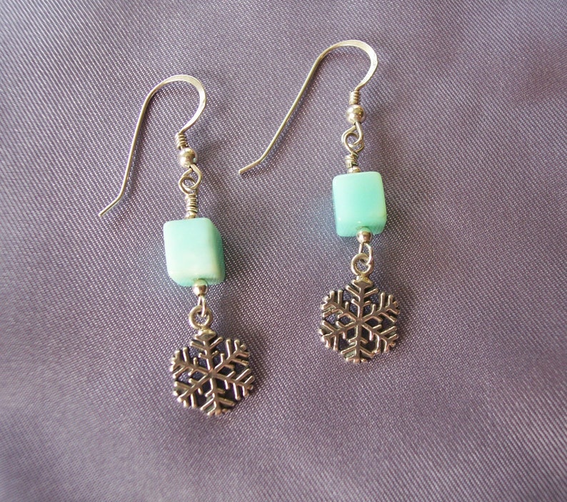 Snowflakes and Peruvian Opal semi precious stone Earrings image 4