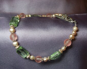 Pretty in Pink Vintage German Glass and Pink Pearl Bracelet