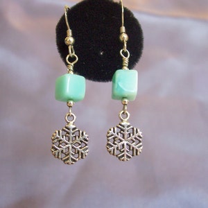 Snowflakes and Peruvian Opal semi precious stone Earrings image 1