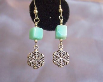 Snowflakes and Peruvian Opal semi precious stone Earrings