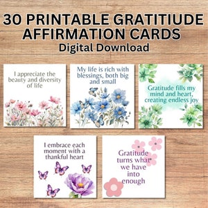 Dankbarkeit Affirmation Druckkarten-Set - 30 inspirierende Achtsamkeits-Zitate für tägliches positives Denken, Selbstfürsorge und Motivation