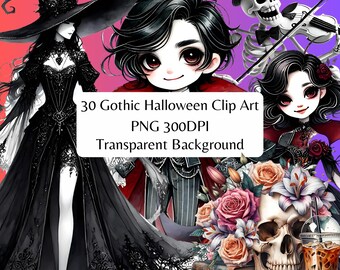 30 Gothic Halloween Clip Art: Spooky Dark Illustrations (Digital Download)