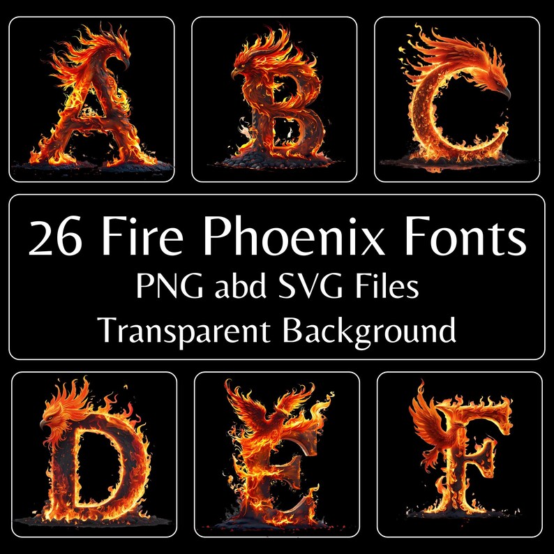 Ire Phoenix Fonts SVG PNG Bundle Digital Lettering Font Set for Cricut ...