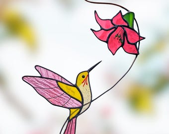Stained Glass Hummingbird Suncatcher, Stained Glass, Mothers Day Gift, Hummingbird Suncatcher, Hummingbird Stained Glass Window Hanging Gift
